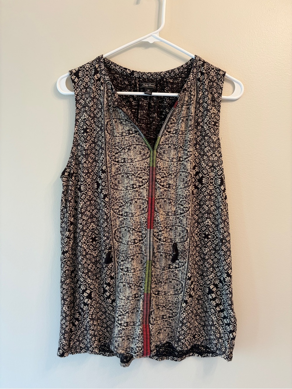Lucky Brand Black & Cream Sleeveless Printed Top